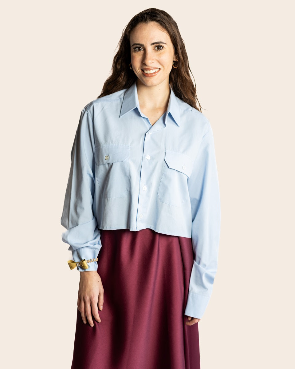 CAMICIA CELESTE CON PIZZO BORGOGNA